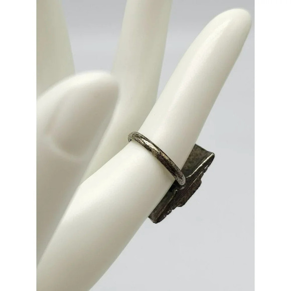 Faux Blue Turquoise Southwest Silver Tone Vintage 1970s Rectangle Ring Size 7 - Picture 4 of 5